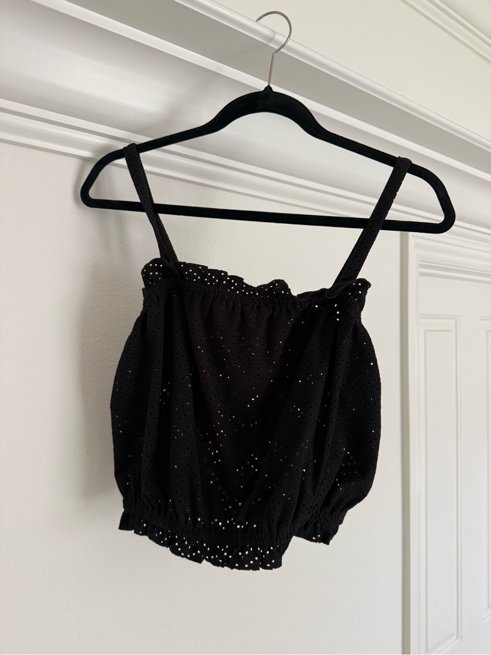 love, Fire Black Eyelet Crop Cami Top